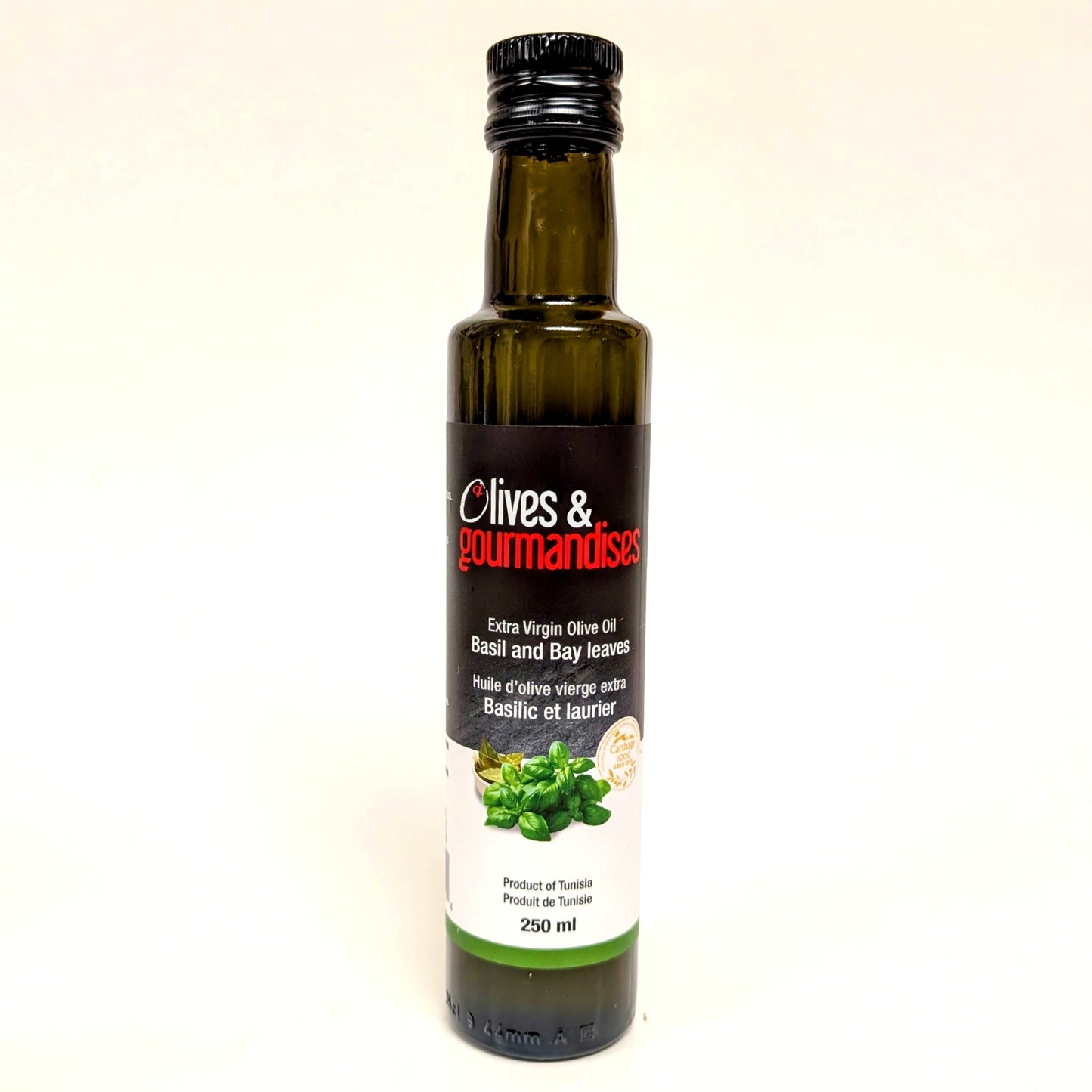 Huile d'olive basilic et laurier - Olives et gourmandises