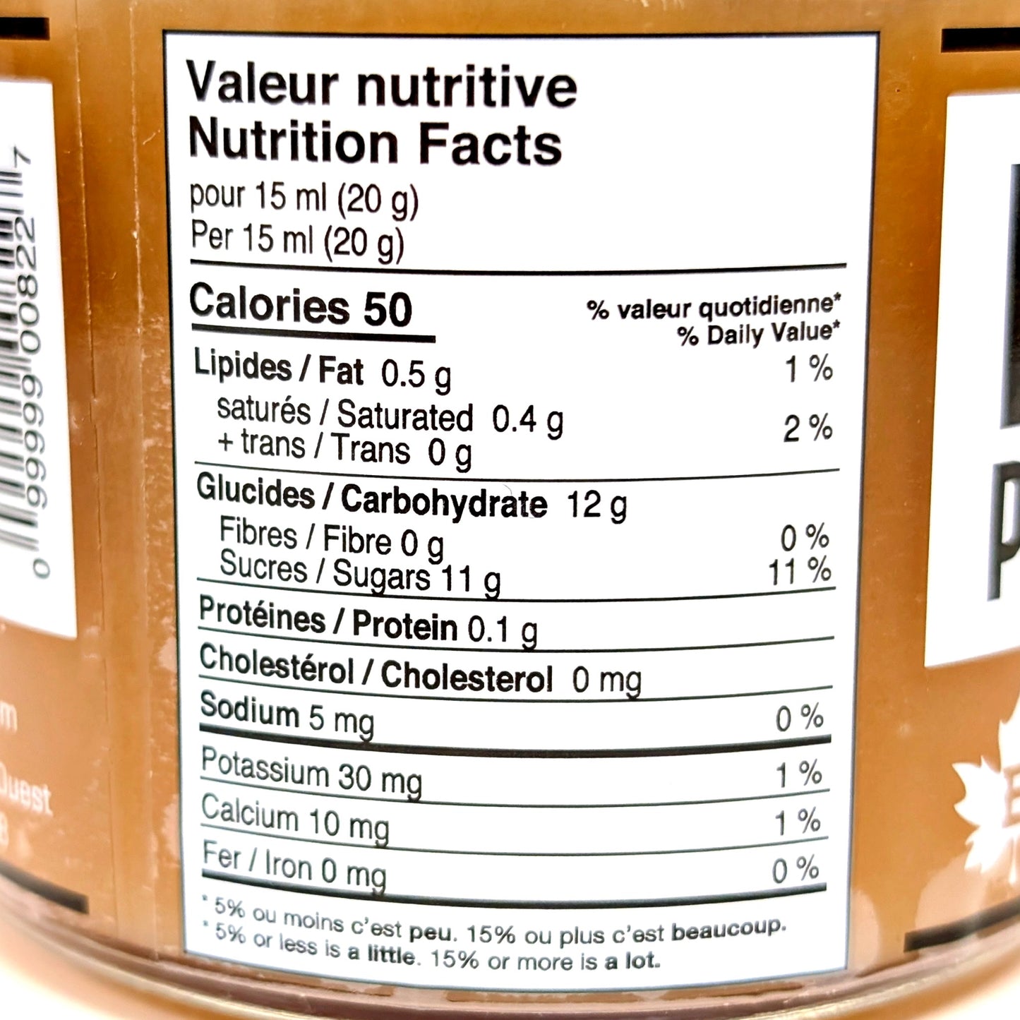 Beurre de pommes à l'érable - Érablière Bernard - Valeur nutritive