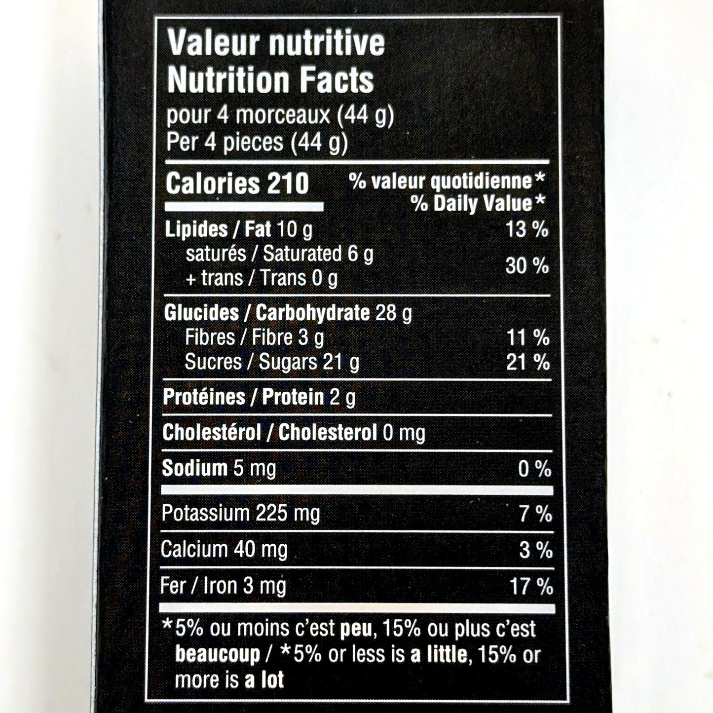 Chocolats au beurre d'érable - Érablière Bernard - Valeur nutritive