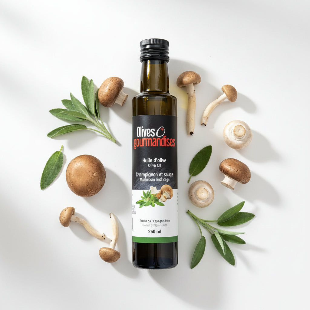 Huile d'olive Champignon sauvage et sauge - Olives et gourmandises
