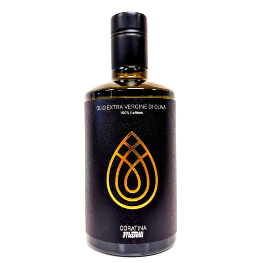Huile d'olive extra vierge Coratina Maselli, ayant un taux de polyphénols dépassant les 700 mg/kg