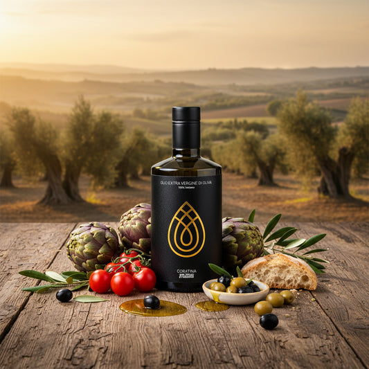 Huile d'olive extra vierge Coratina Maselli, ayant un taux de polyphénols dépassant les 700 mg/kg
