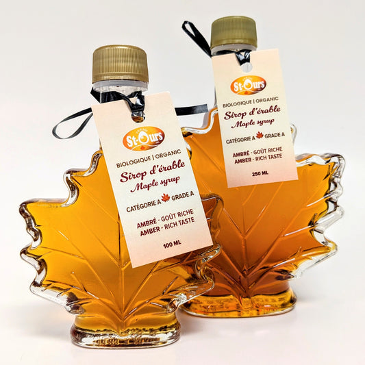Sirop d'érable bouteille en forme de feuille - Ferme St-Ours