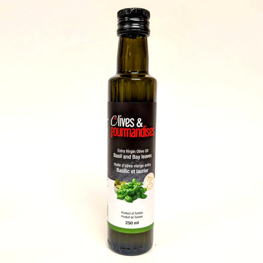 Huile d'olive basilic et laurier - Olives et gourmandises