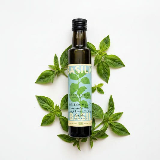 Huile d'olive extra vierge au basilic frais - La Belle Excuse