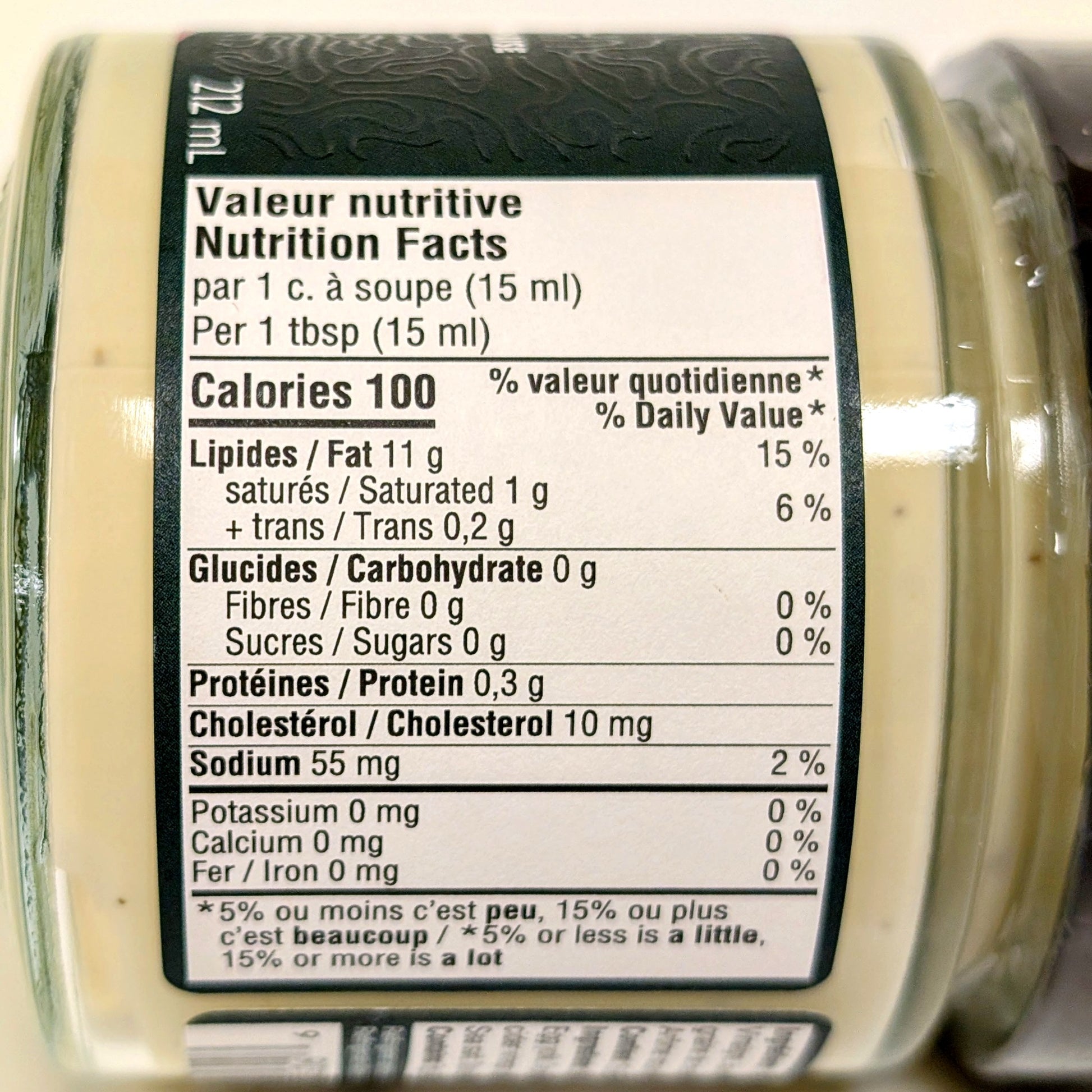 Mayonnaise et huile à saveur de truffe des Appalaches - Les Truffettes - Valeur nutritive
