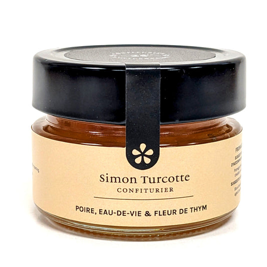 Confiture à fromage - Poire, eau-de-vie, fleur de thym - Simon Turcotte Confiturier