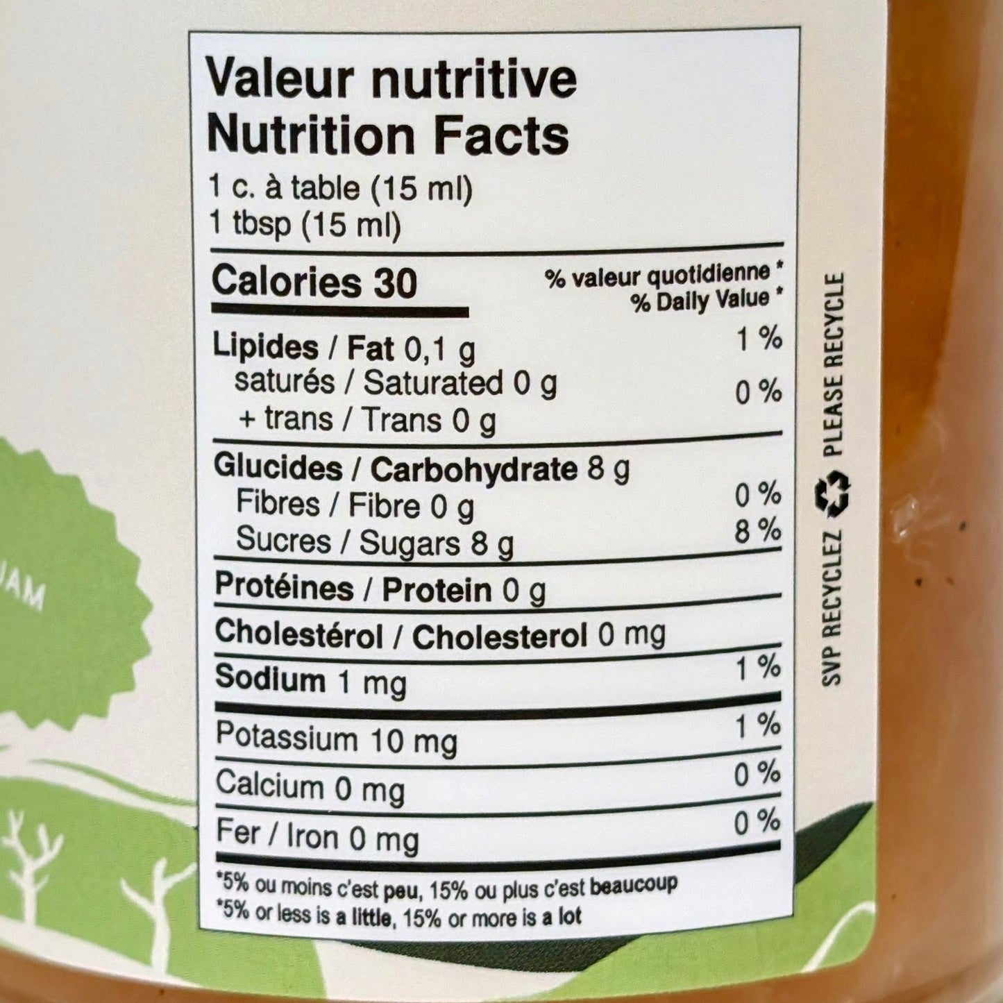 Valeur nutritive - Confiture de poires à la vanille Les Délices de l'Île d'Orléans