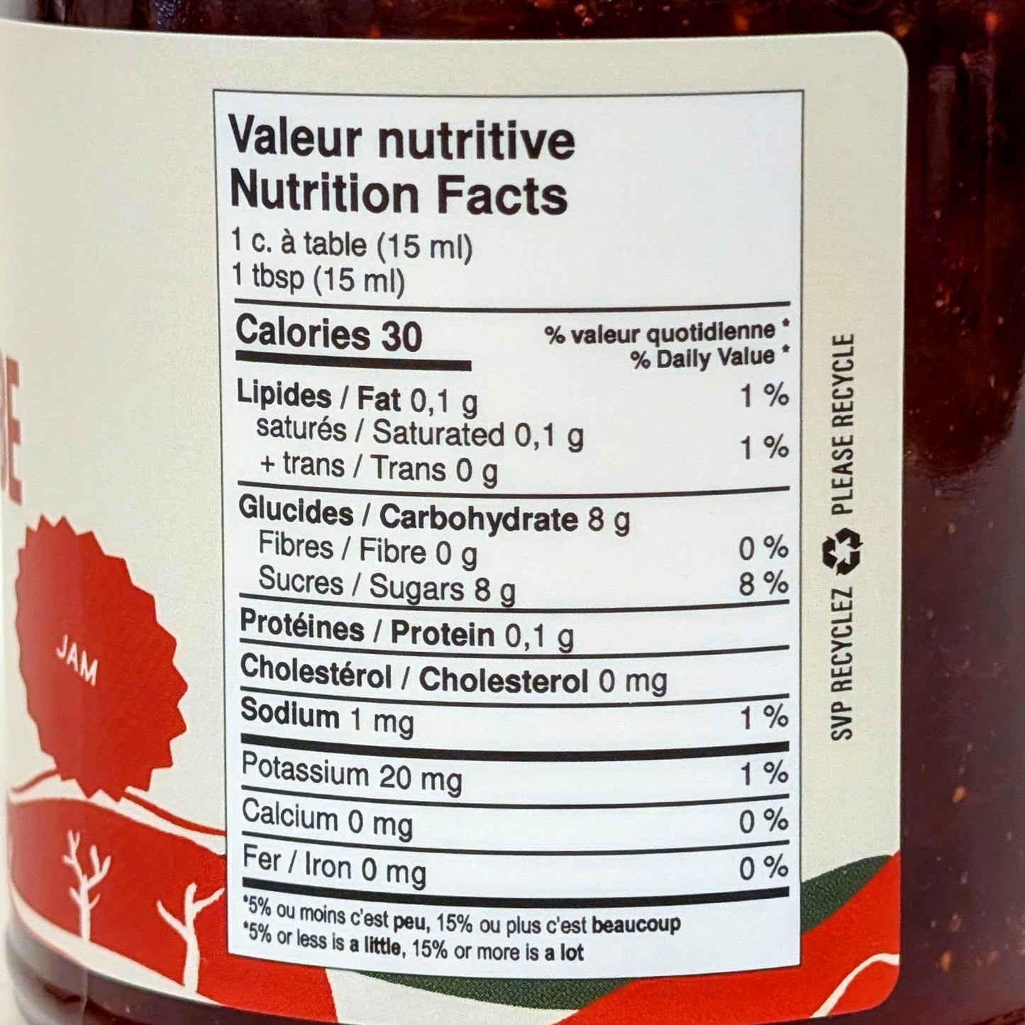 Valeur nutritive - Confiture de fraises et rhubarbe Les Délices de l'Île d'Orléans