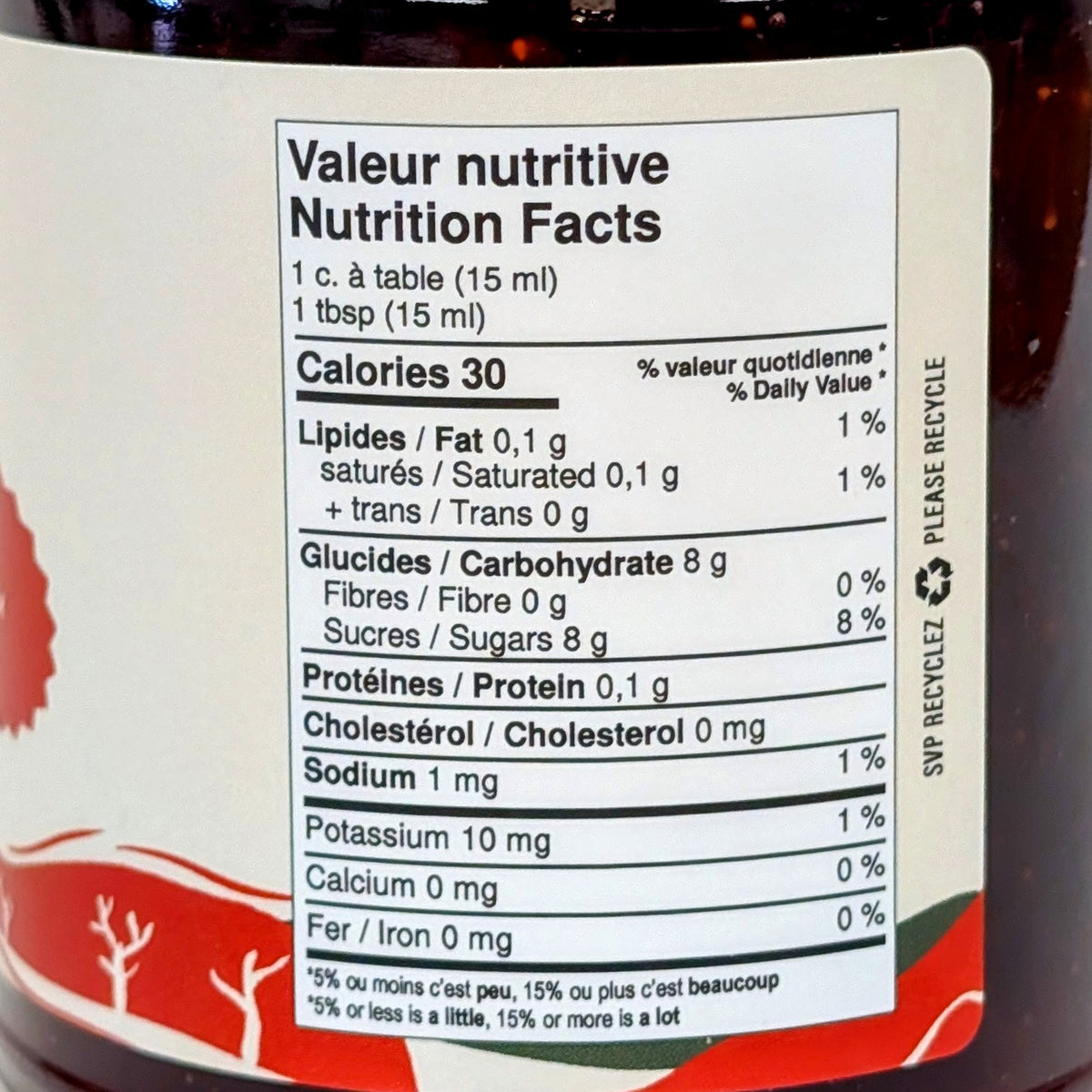 Valeur nutritive - Confiture de fraises Délices de l'Île d'Orléans